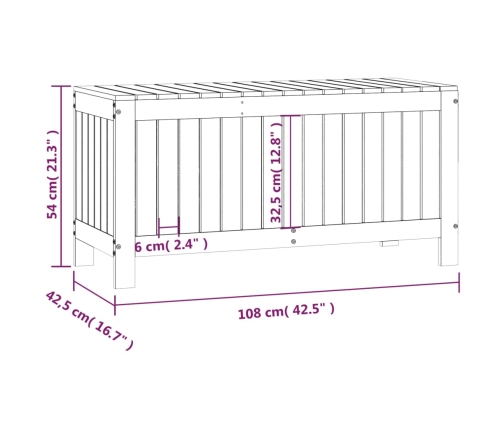 Caja de almacenaje jardín madera de pino blanco 108x42,5x54 cm