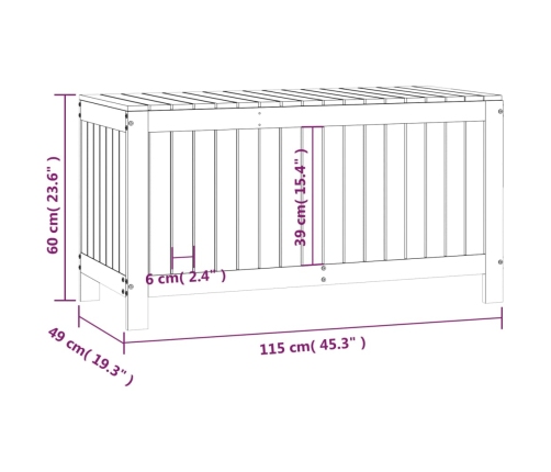 Caja de almacenaje jardín madera maciza de pino 115x49x60 cm