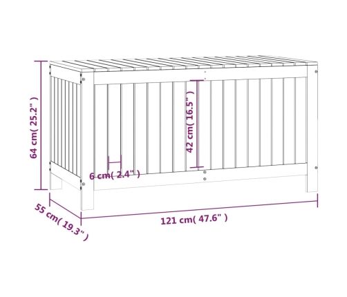 Caja de almacenaje jardín madera maciza de pino 121x55x64 cm