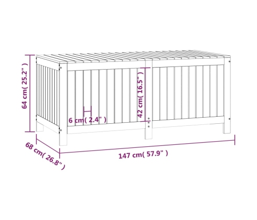 Caja de almacenaje jardín madera maciza de pino 147x68x64 cm