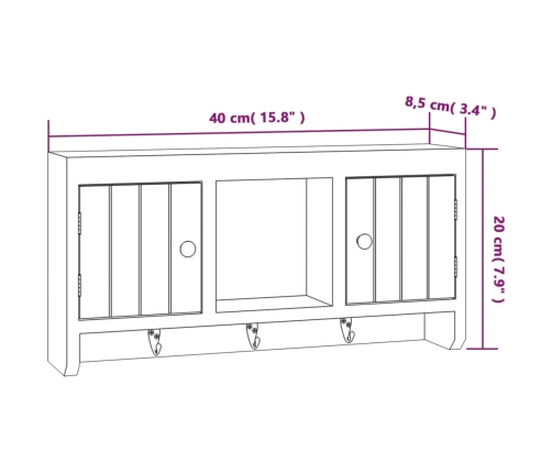 Armario para llaves blanco contrachapada y acero 40x8,5x20 cm