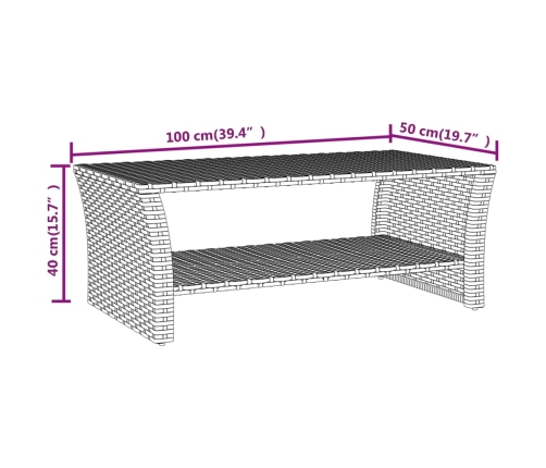 vidaXL Mesa de centro negra 100x50x40 cm ratán sintético