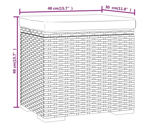 vidaXL Otomana con cojín negro 40x30x40 cm ratán sintético