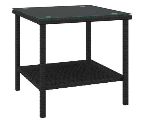 Mesa auxiliar vidrio templado ratán sintético negro 45x45x45 cm