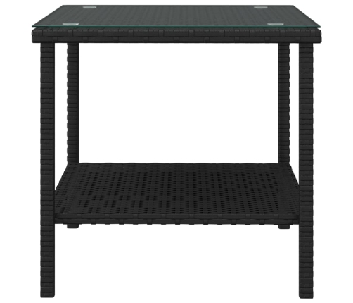 Mesa auxiliar vidrio templado ratán sintético negro 45x45x45 cm