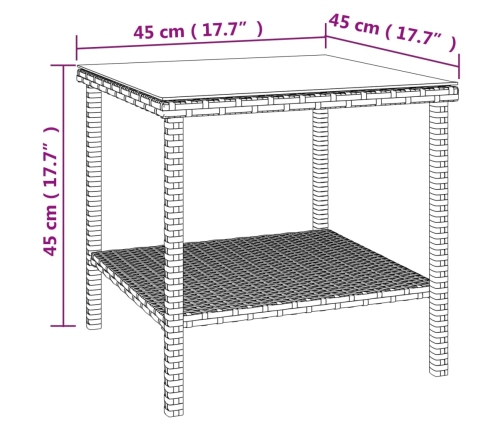 Mesa auxiliar vidrio templado ratán sintético negro 45x45x45 cm