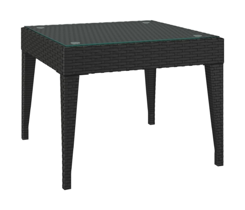 vidaXL Mesa auxiliar vidrio templado ratán sintético negro 50x50x38 cm