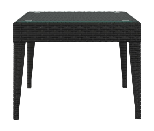 vidaXL Mesa auxiliar vidrio templado ratán sintético negro 50x50x38 cm