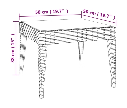 vidaXL Mesa auxiliar vidrio templado ratán sintético negro 50x50x38 cm