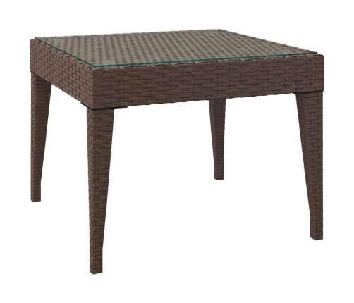 Mesa auxiliar vidrio templado ratán sintético marrón 50x50x38cm