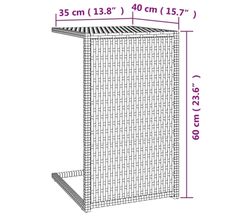 Mesa en forma de C ratán sintético negro 40x35x60 cm