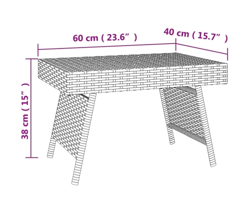 Mesa auxiliar plegable ratán sintético marrón 60x40x38 cm