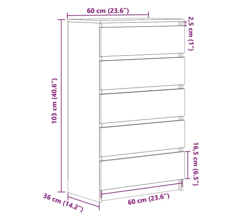 Cajonera de madera contrachapada roble Sonoma 60x36x103 cm