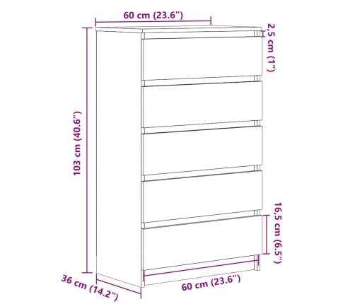 Cajonera de madera contrachapada gris hormigón 60x36x103 cm