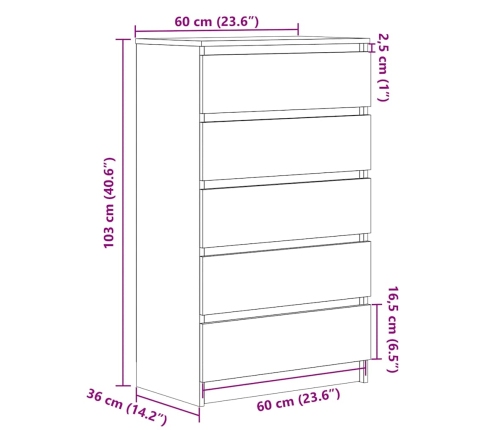 Cómoda de madera contrachapada roble ahumado 60x36x103 cm