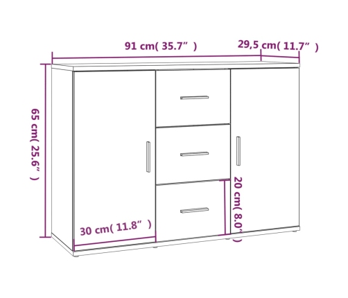 Aparador de madera contrachapada blanca 91x29,5x65 cm