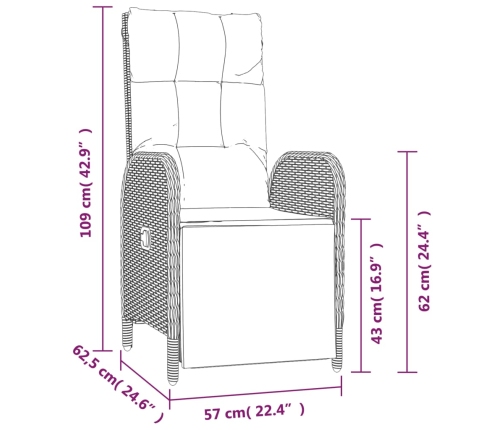 vidaXL Sillas de jardín reclinables con cojines 2 uds ratán PE negro