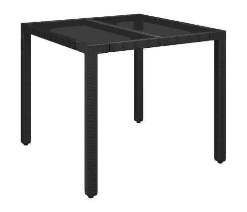 Mesa de jardín superficie de vidrio ratán PE negro 90x90x75 cm