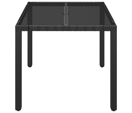 Mesa de jardín superficie de vidrio ratán PE negro 90x90x75 cm