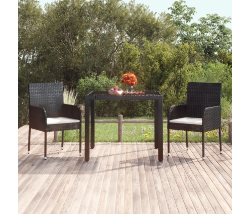 Mesa de jardín superficie de vidrio ratán PE negro 90x90x75 cm