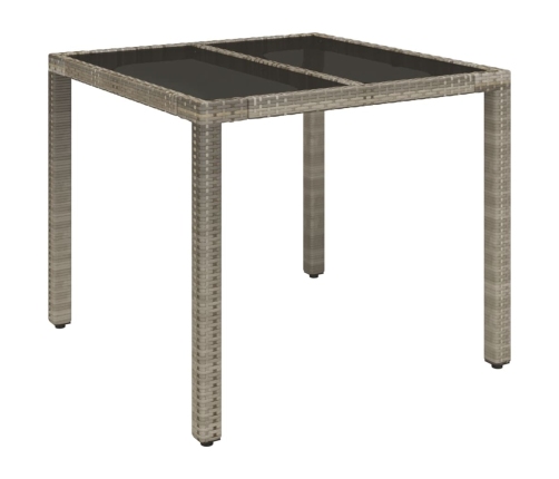 vidaXL Mesa de jardín superficie de vidrio ratán PE gris 90x90x75 cm