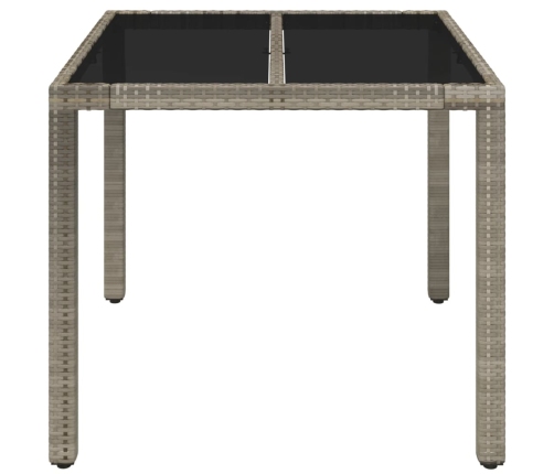 vidaXL Mesa de jardín superficie de vidrio ratán PE gris 90x90x75 cm