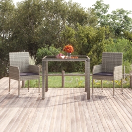 Mesa de jardín superficie de vidrio ratán PE gris 90x90x75 cm