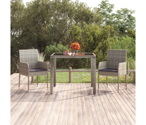 vidaXL Mesa de jardín superficie de vidrio ratán PE gris 90x90x75 cm