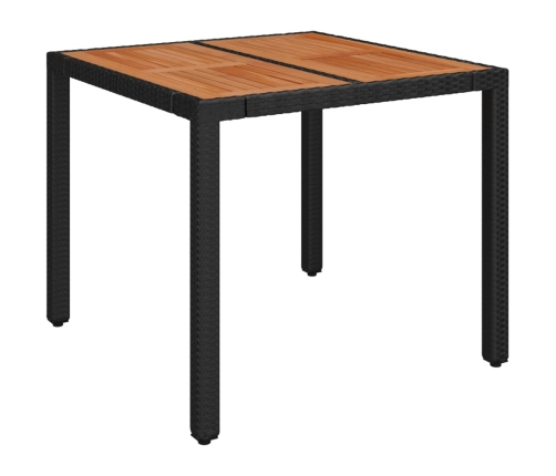 Mesa de jardín superficie de madera ratán PE negro 90x90x75 cm