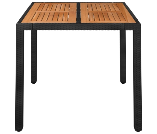 Mesa de jardín superficie de madera ratán PE negro 90x90x75 cm