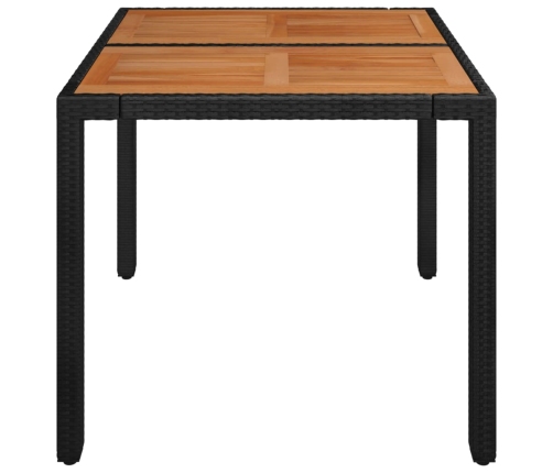 Mesa de jardín superficie de madera ratán PE negro 90x90x75 cm