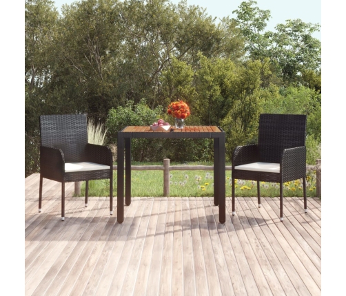 Mesa de jardín superficie de madera ratán PE negro 90x90x75 cm