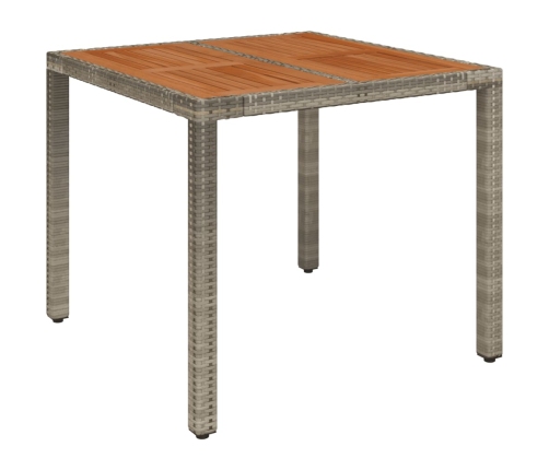 Mesa de jardín superficie de madera ratán PE gris 90x90x75 cm