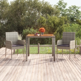 Mesa de jardín superficie de madera ratán PE gris 90x90x75 cm