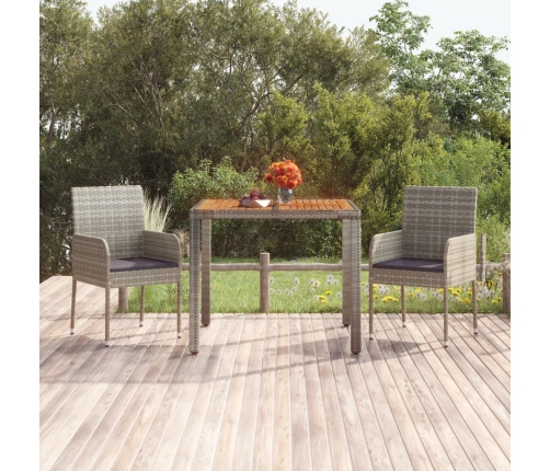 Mesa de jardín superficie de madera ratán PE gris 90x90x75 cm