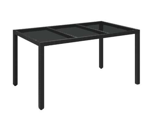 Mesa de jardín superficie de vidrio ratán PE negro 150x90x75 cm