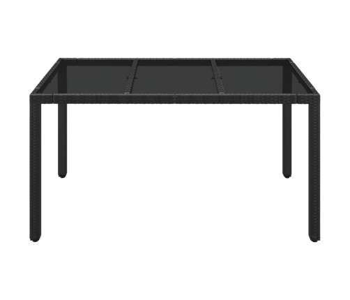 Mesa de jardín superficie de vidrio ratán PE negro 150x90x75 cm