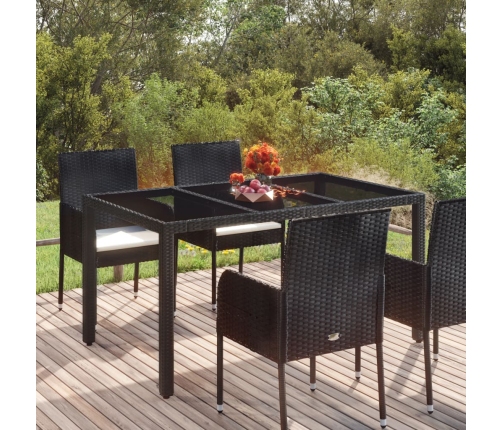 Mesa de jardín superficie de vidrio ratán PE negro 150x90x75 cm