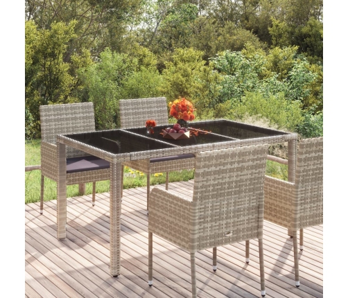 Mesa de jardín superficie de vidrio ratán PE gris 150x90x75 cm