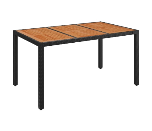 Mesa de jardín superficie de madera ratán PE negro 150x90x75 cm