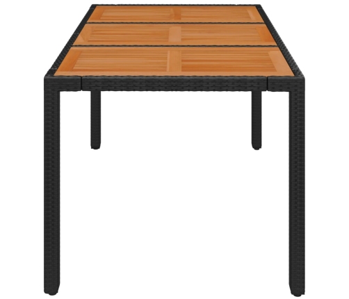 Mesa de jardín superficie de madera ratán PE negro 150x90x75 cm