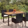 Mesa de jardín superficie de madera ratán PE negro 150x90x75 cm