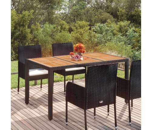 Mesa de jardín superficie de madera ratán PE negro 150x90x75 cm