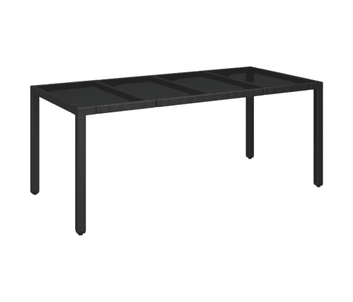 Mesa de jardín superficie de vidrio ratán PE negro 190x90x75 cm