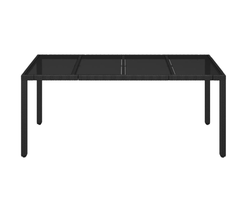 Mesa de jardín superficie de vidrio ratán PE negro 190x90x75 cm