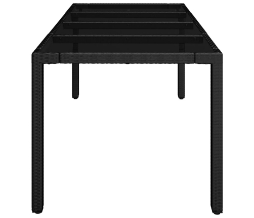 Mesa de jardín superficie de vidrio ratán PE negro 190x90x75 cm