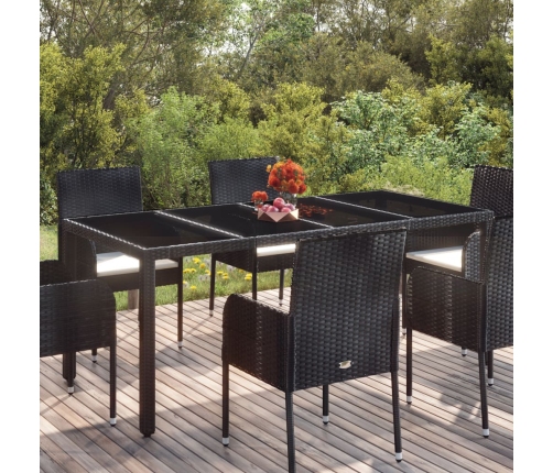 Mesa de jardín superficie de vidrio ratán PE negro 190x90x75 cm