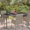 vidaXL Mesa de jardín superficie de vidrio ratán PE gris 190x90x75 cm