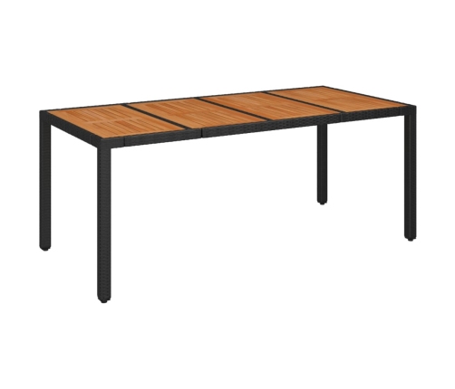 vidaXL Mesa de jardín superficie de madera ratán PE negro 190x90x75 cm