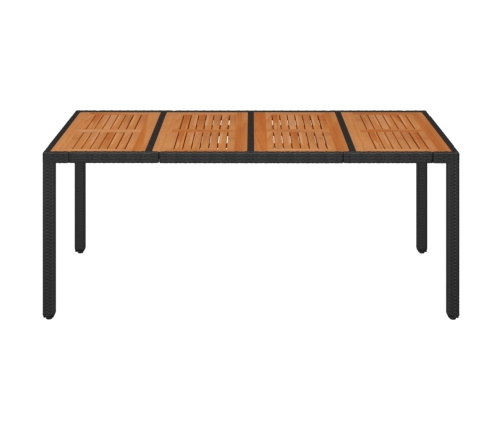 vidaXL Mesa de jardín superficie de madera ratán PE negro 190x90x75 cm